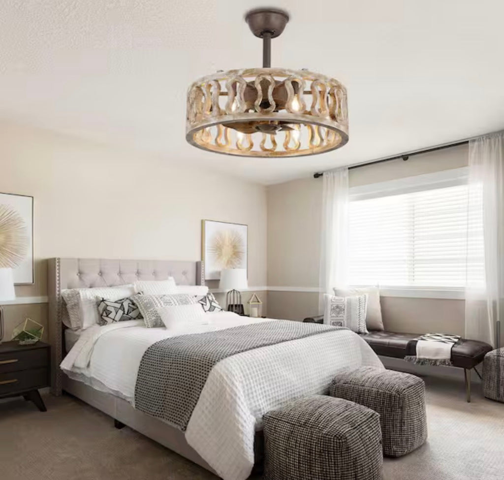 Banff 18 in. Farmhouse Indoor Tan 6-Light Ceiling Fan
