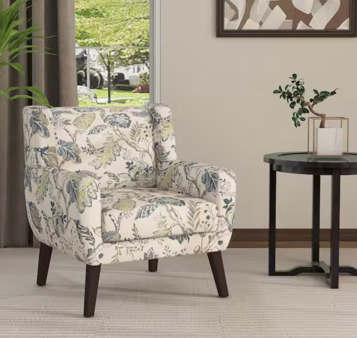 Multicolor Leaf Pattern Linen Upholstery Arm Chair (Set of 1)