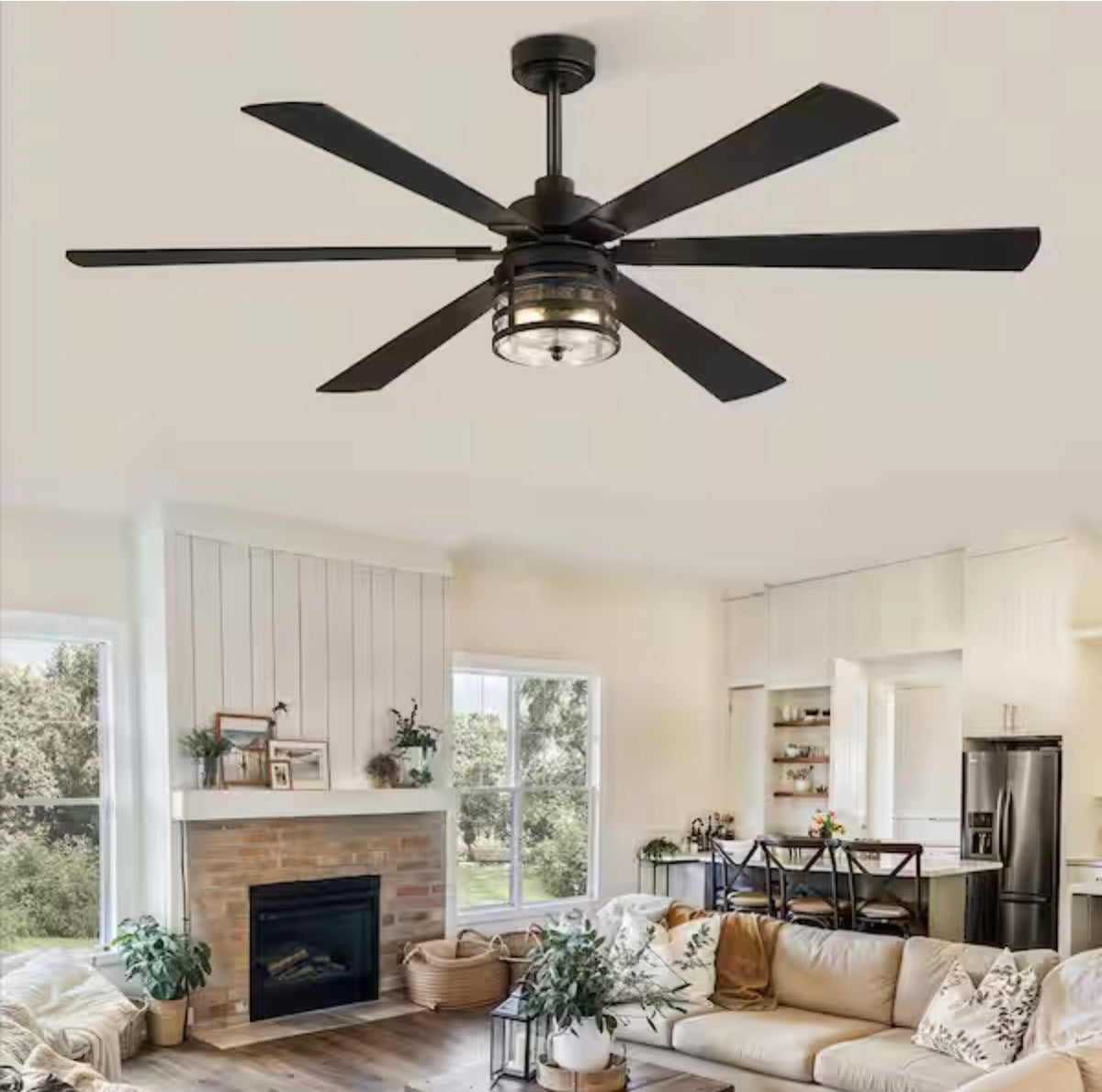 65 in. Indoor  Large Ceiling Fan (missing  decorative glass )