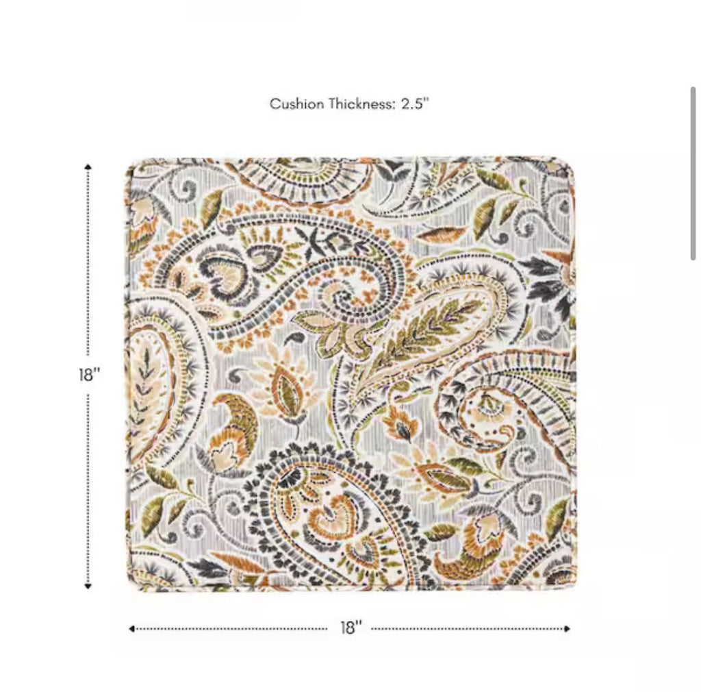 18 in. x 18 in. Arctic Paisley Square Outdoor Seat Cushion (2-Pack)