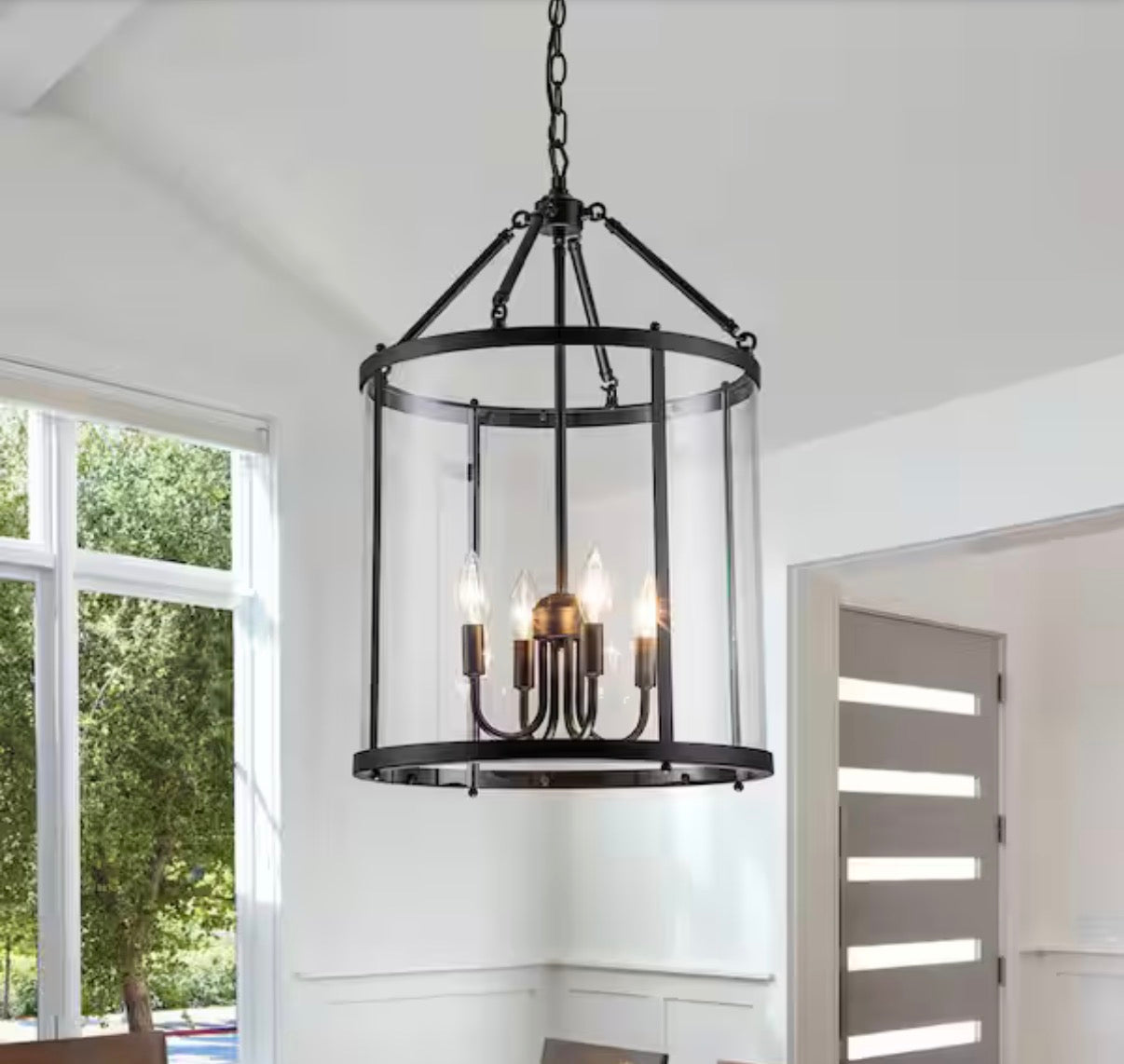 Industrial 4-Light Black Lantern Geometric Chandelier