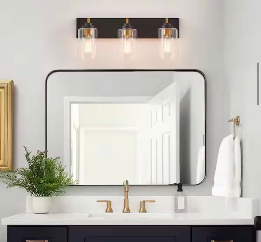 3-Light Black and Brushed Gold Vanity Light