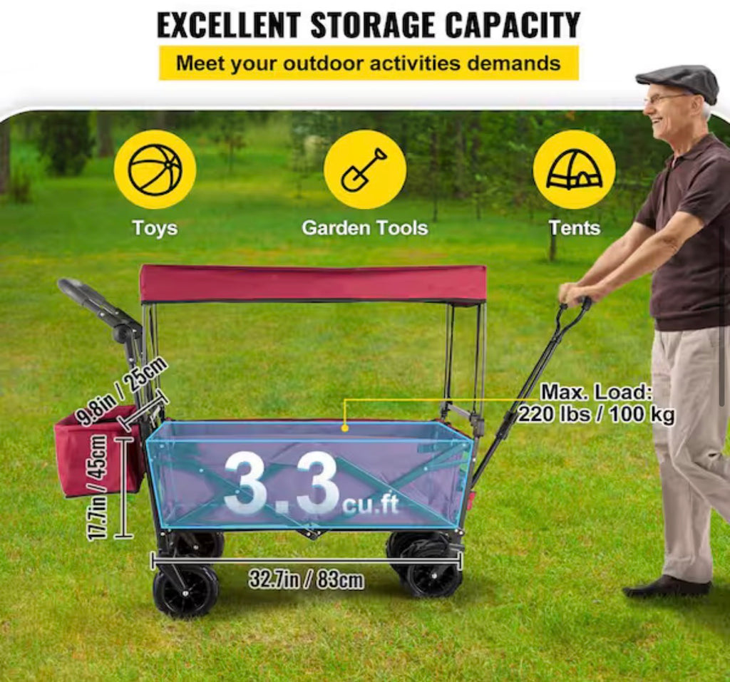 Extra Large Collapsible Garden Cart with Canopy