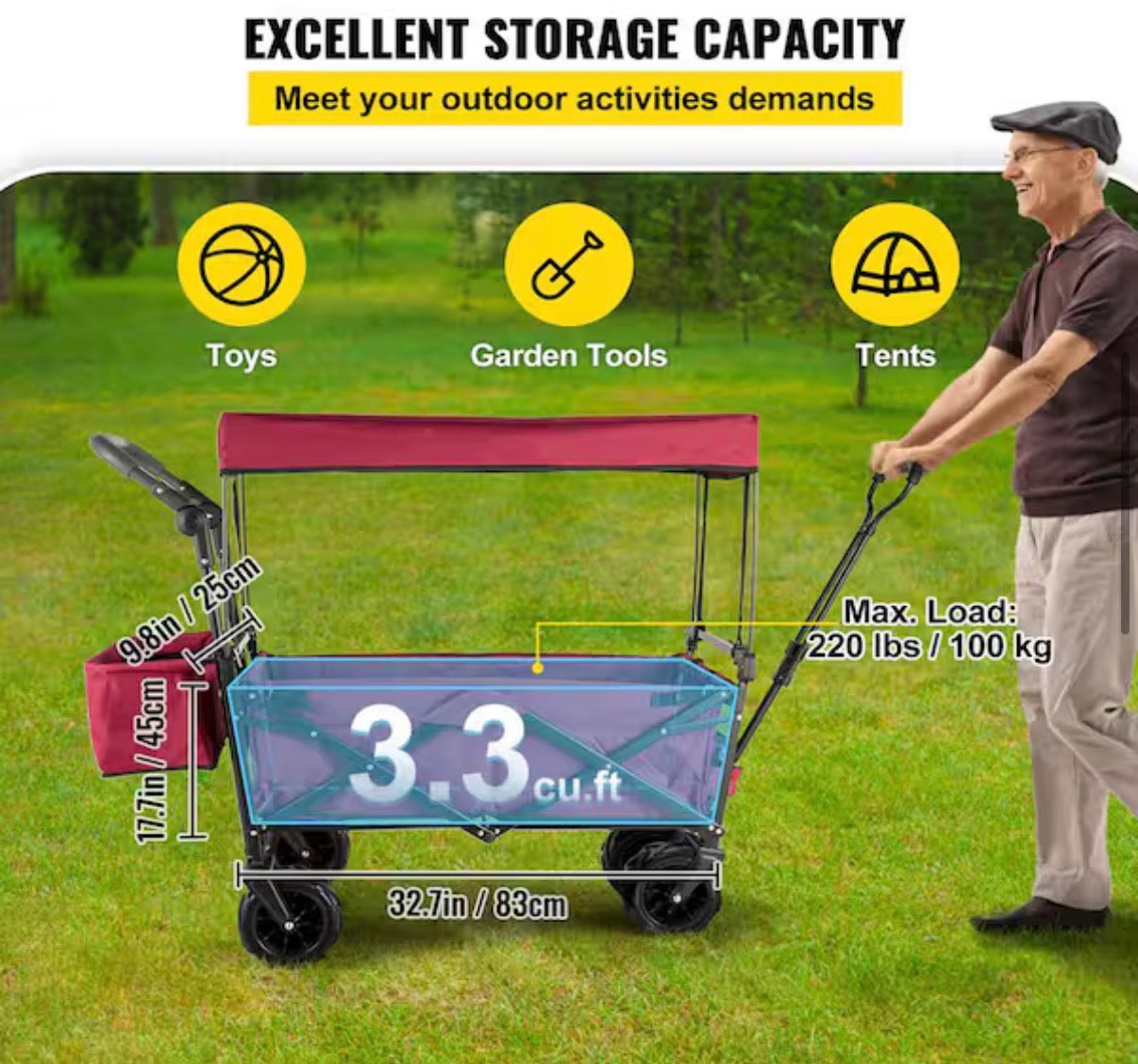 Extra Large Collapsible Garden Cart with Canopy
