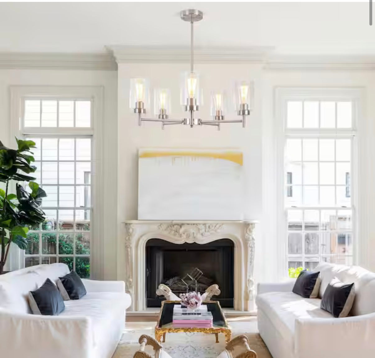 5-Light Brushed Nickel Chandelier with Clear Glass Shades