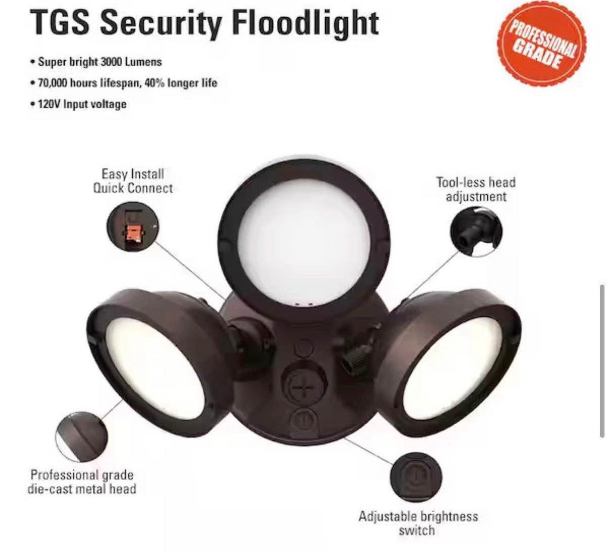 3,000 lumens 90° Bronze Outdoor  LED Flood Light