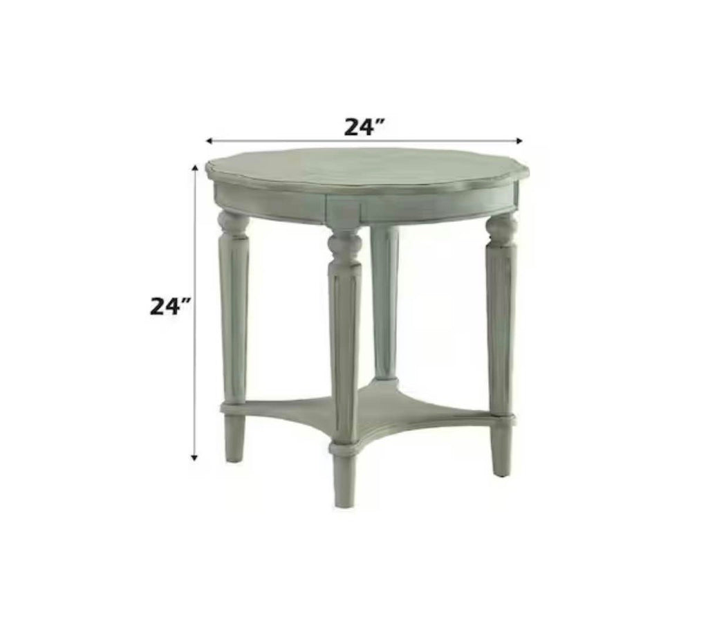 Acme Fordon Round Wooden End Table Antique Green