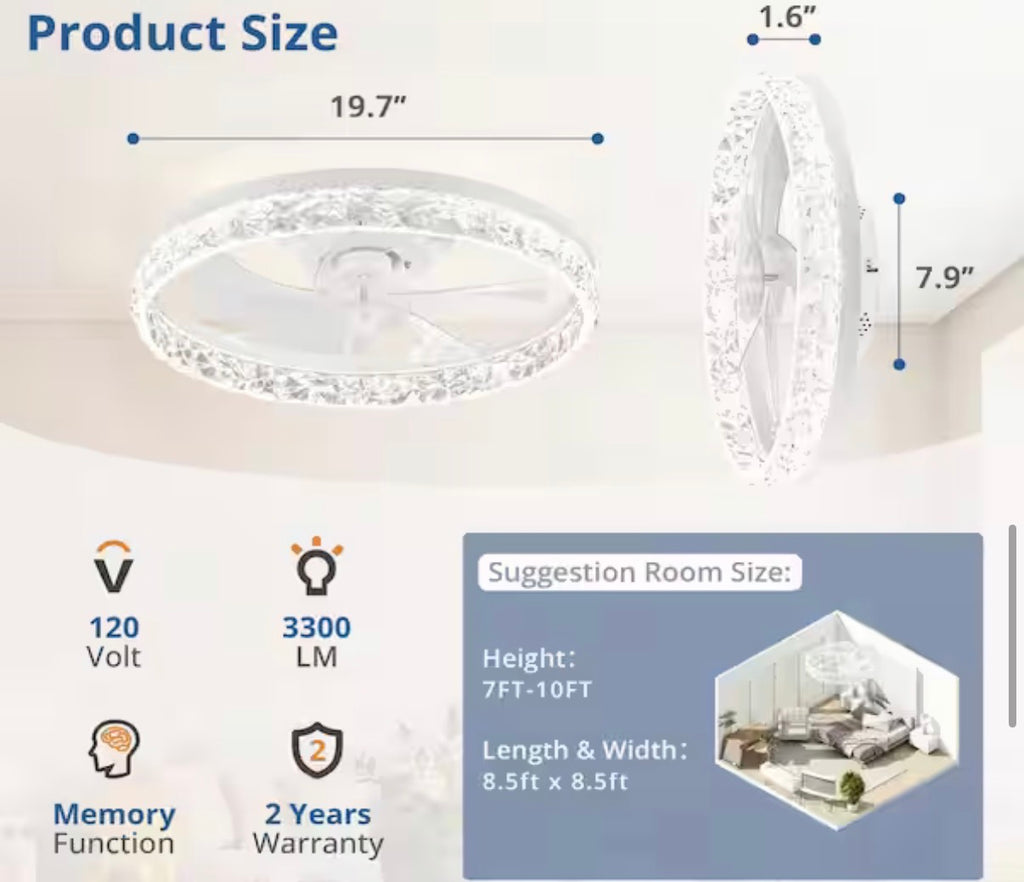 20 in. Smart Flush Mount Color Changing LED Ceiling Fan