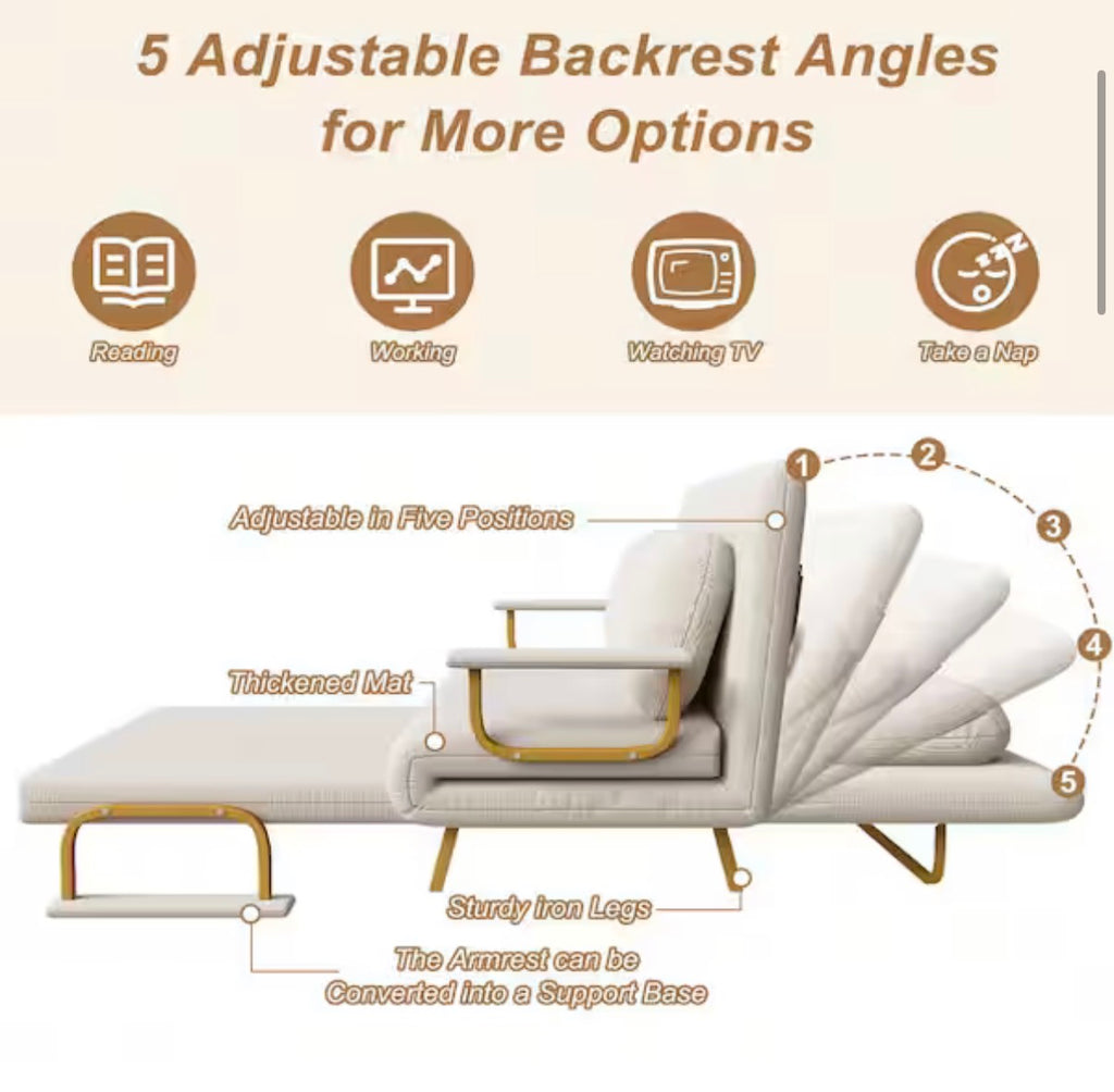 Convertible Beige Full Size Sofa Bed