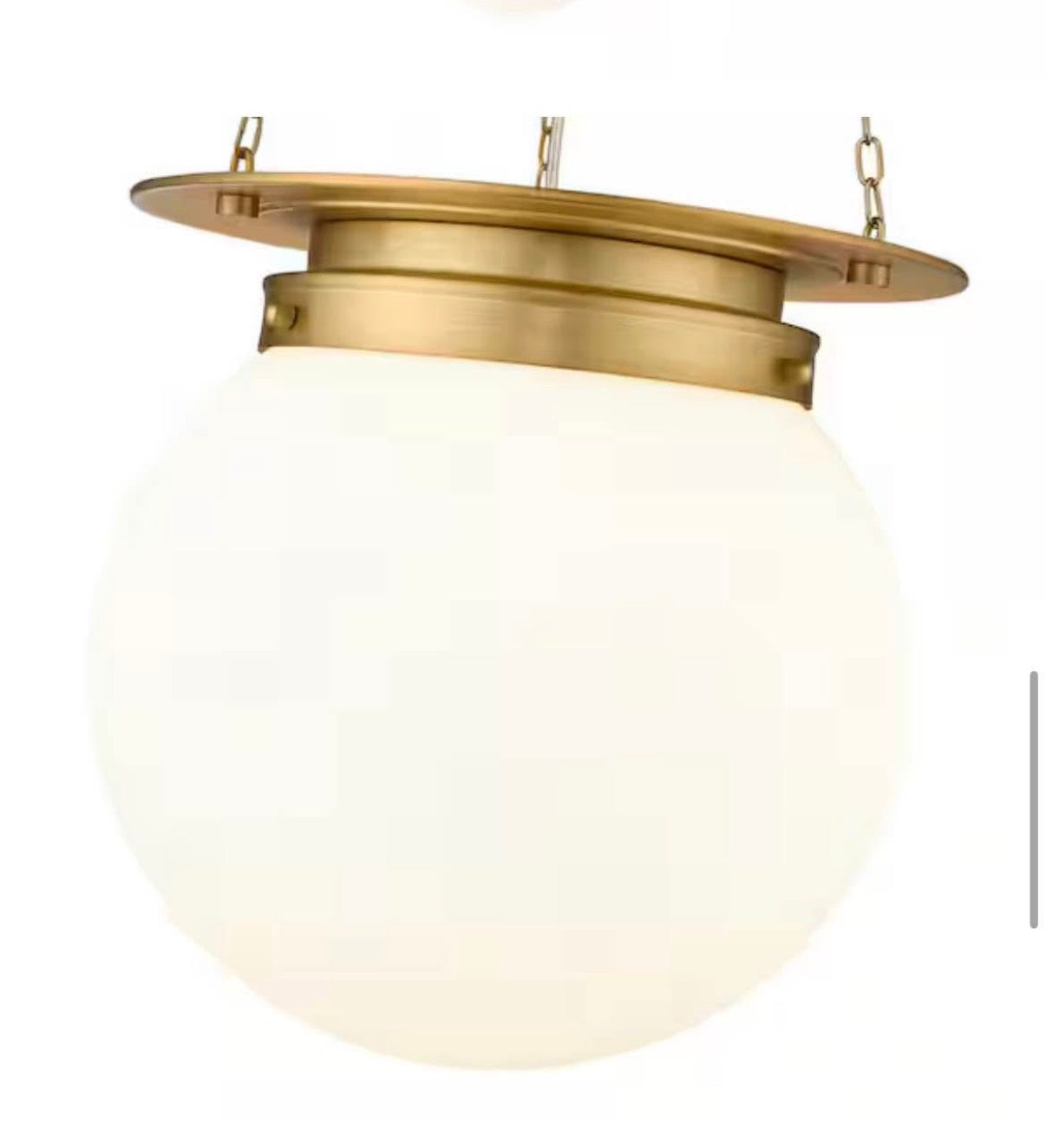 13 in. 1-Light Heritage Brass Pendant Light with White Opal Glass Shade