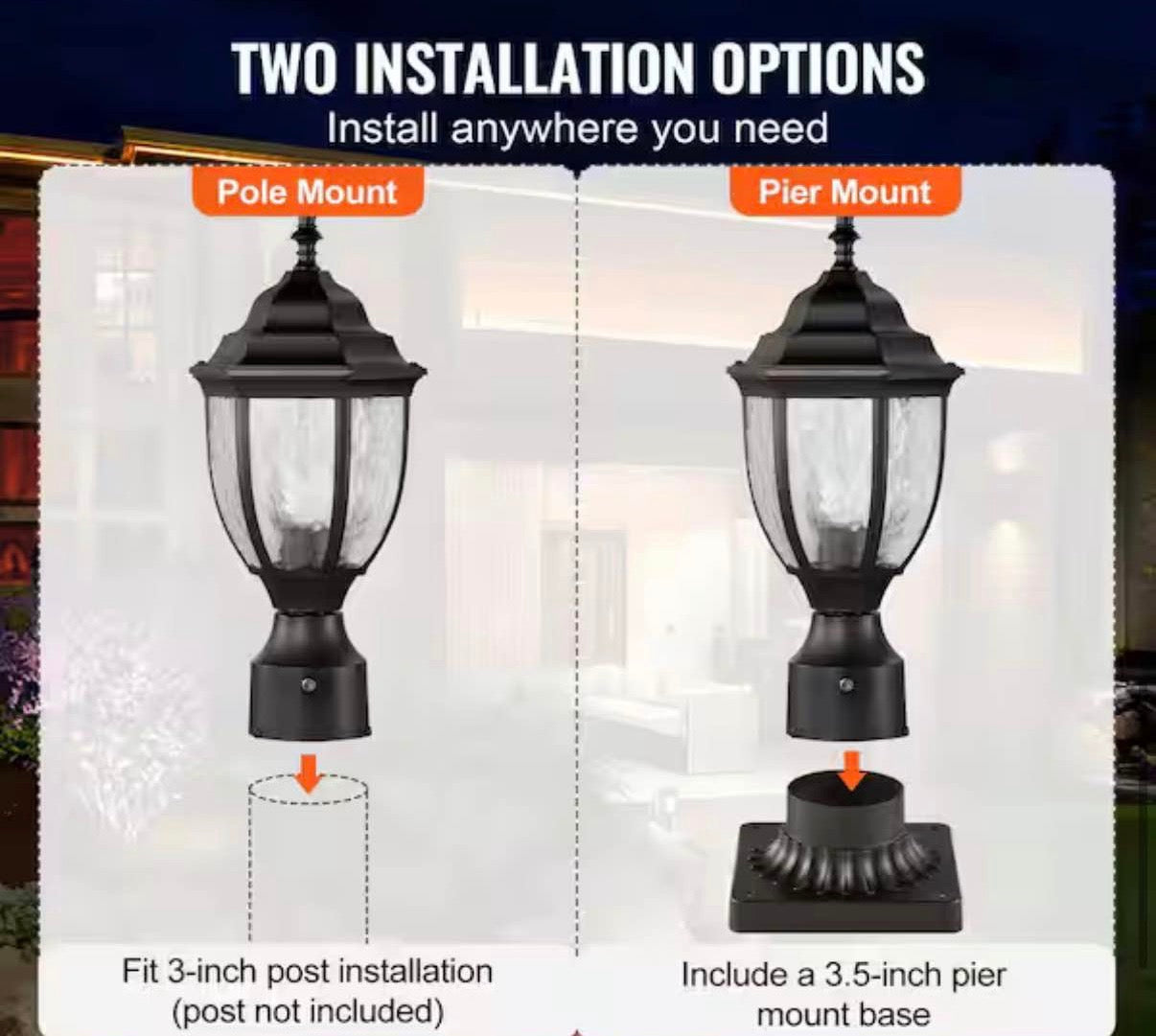 2 PCs Dusk to Dawn Outdoor Post Light