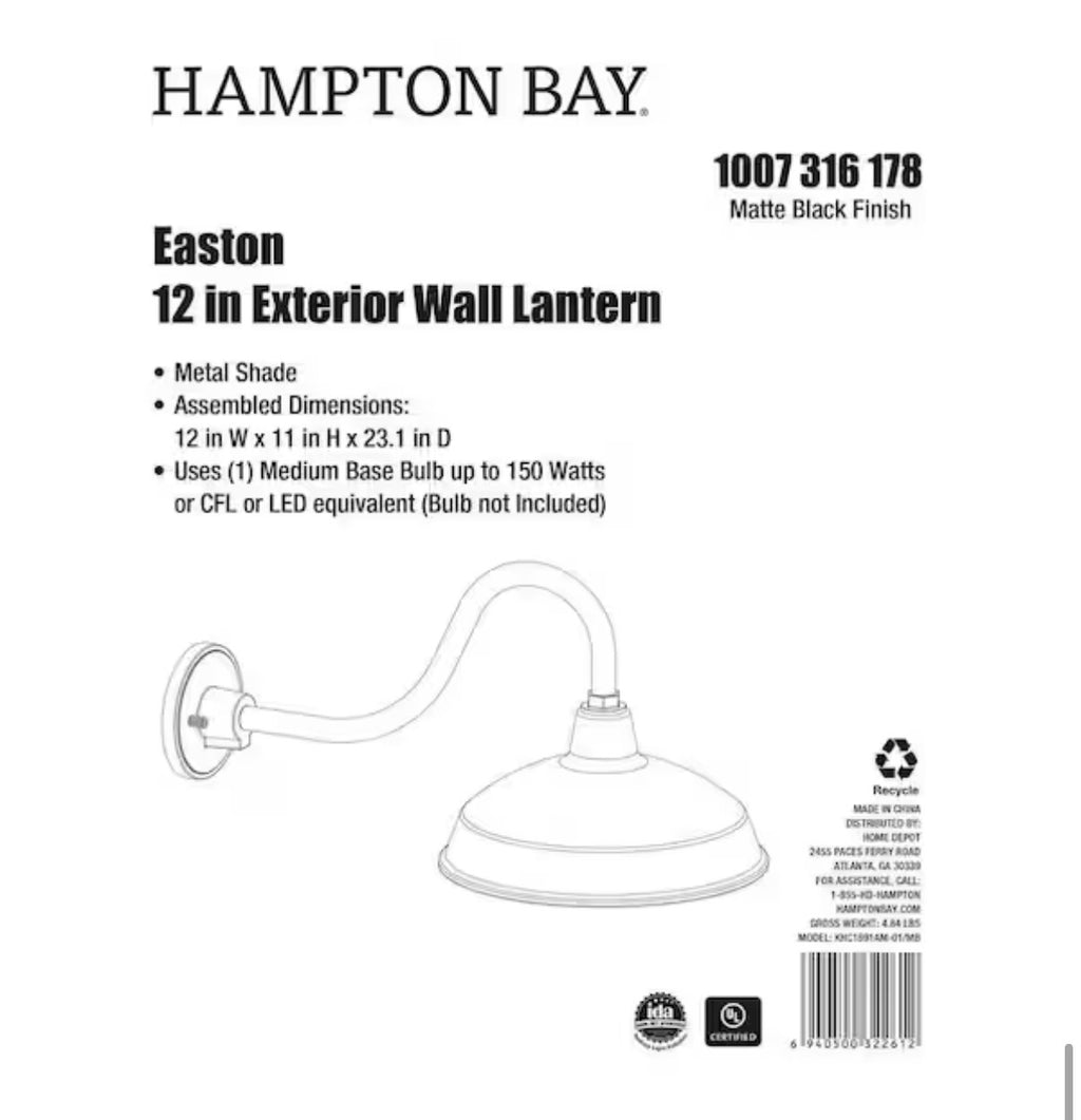 11 in. Outdoor Wall Light Lantern Sconce with Steel Shade