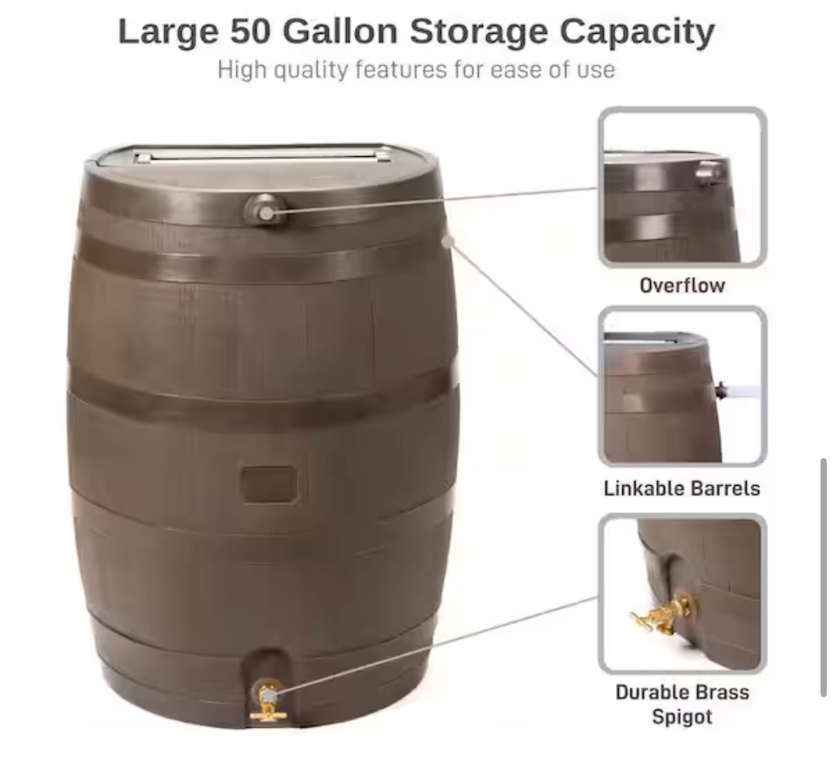 50 Gal. Rain Barrel in Walnut with Brass Spigot
