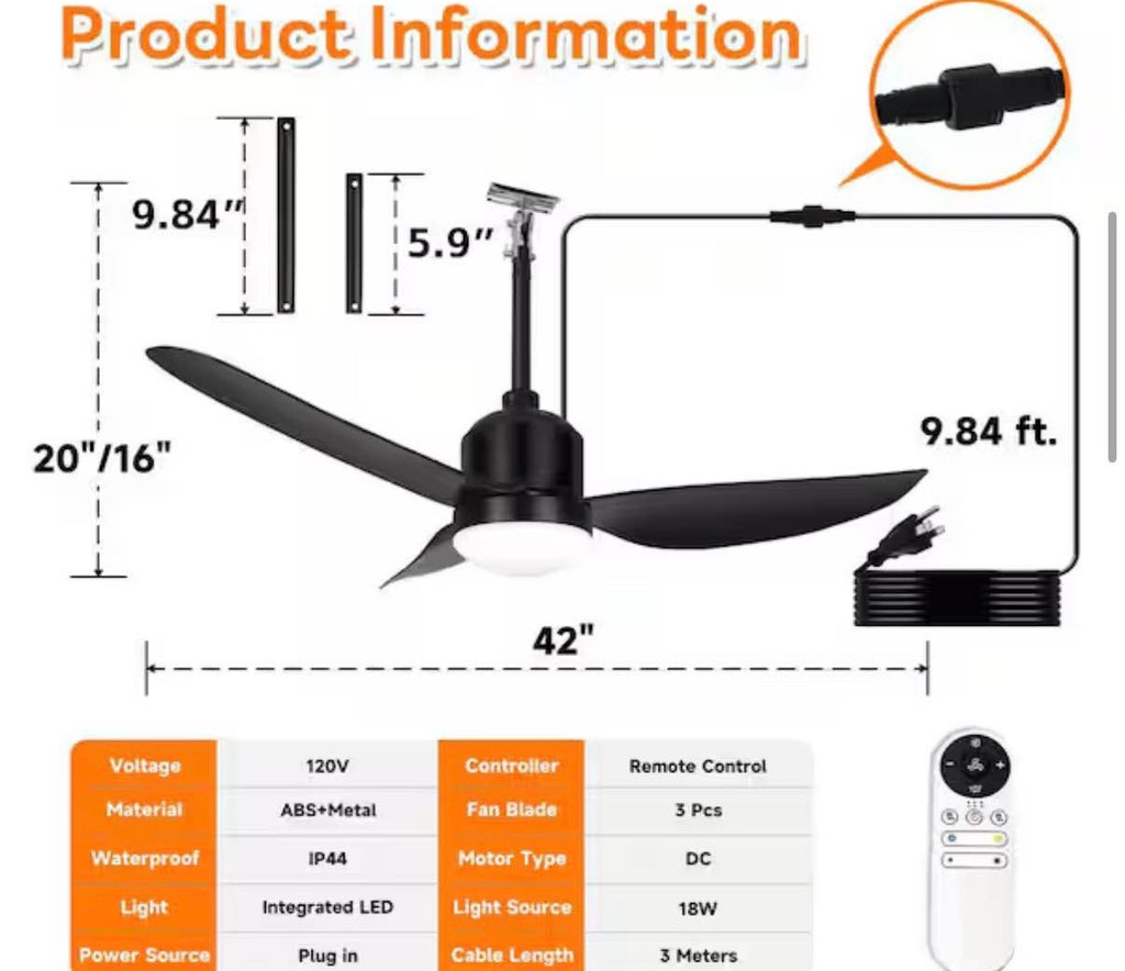 42 in. Indoor/Outdoor Gazebo Ceiling Fans with Lights