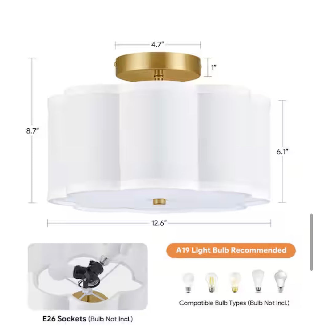 White LED Semi-Flush Mount Ceiling Light Fixture