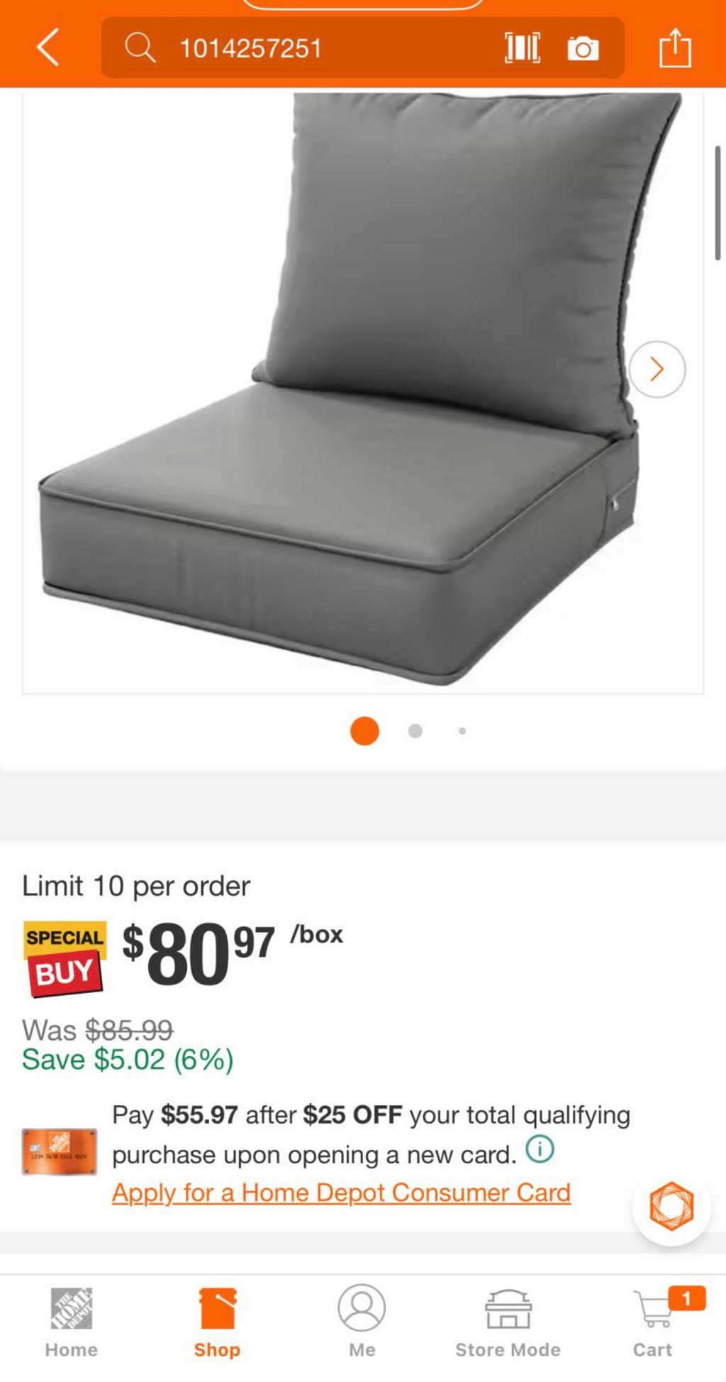 22 in. x 24 in. x 4 in. Square Outdoor Chair Cushion Light Grey