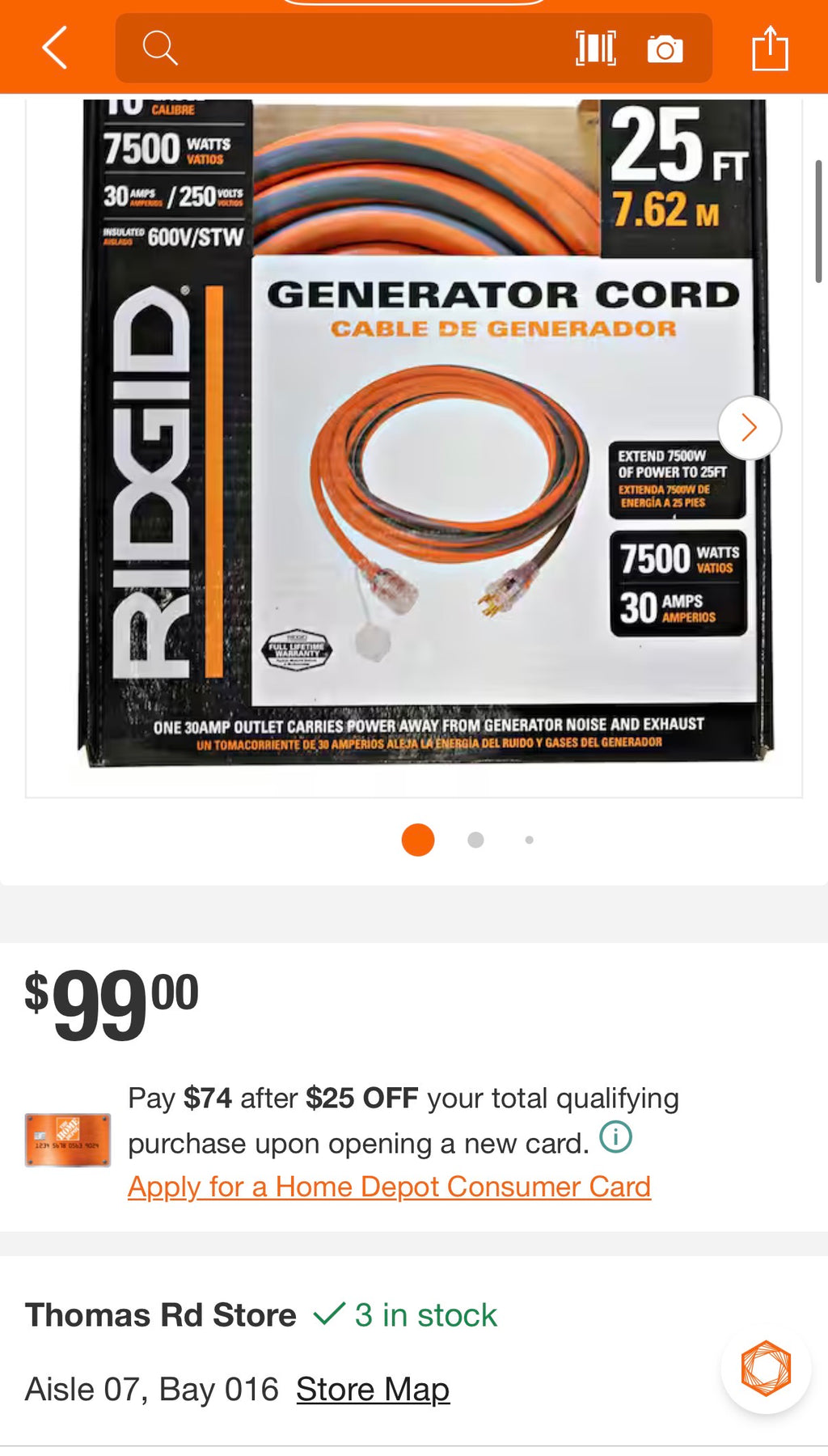 RIDGID 25 ft. 10 Gauge 30 Amp Generator Cord