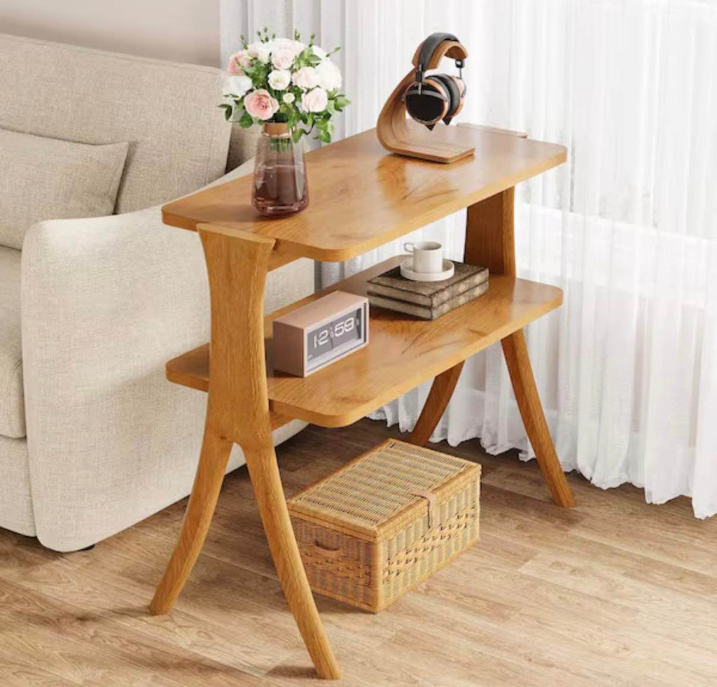 Kerlin 25.2 in. Light Brown End Table with 2-Tier Shelf