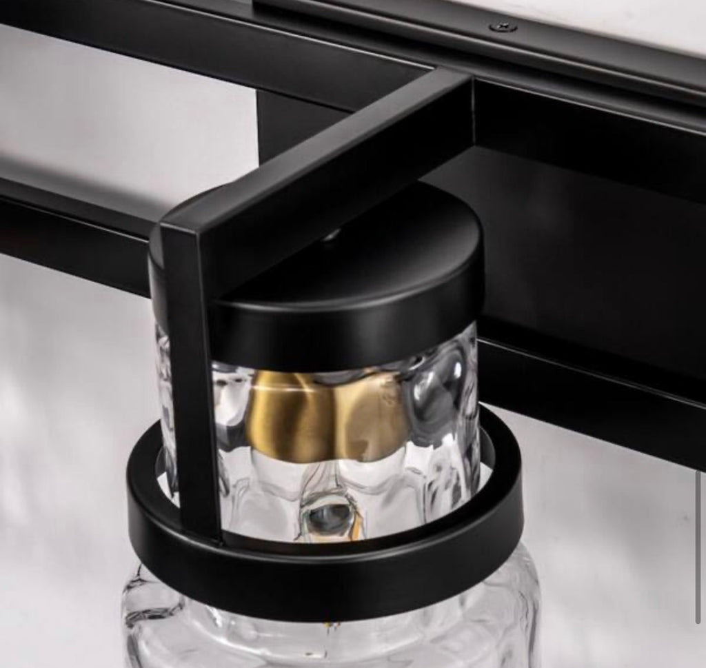 3-Light Black and Gold Industrial Vanity Light