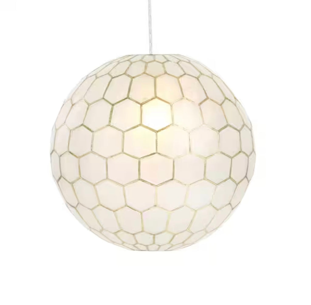 handcrafted 16 in. H Capiz Honeycomb Globe Pendant Light