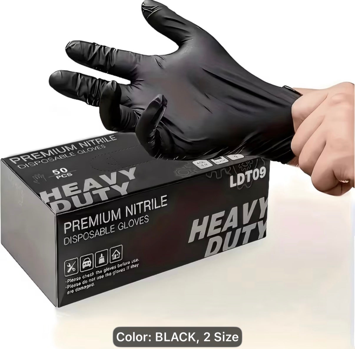 50 Count Premium Nitrile Heavy Duty Disposable Gloves