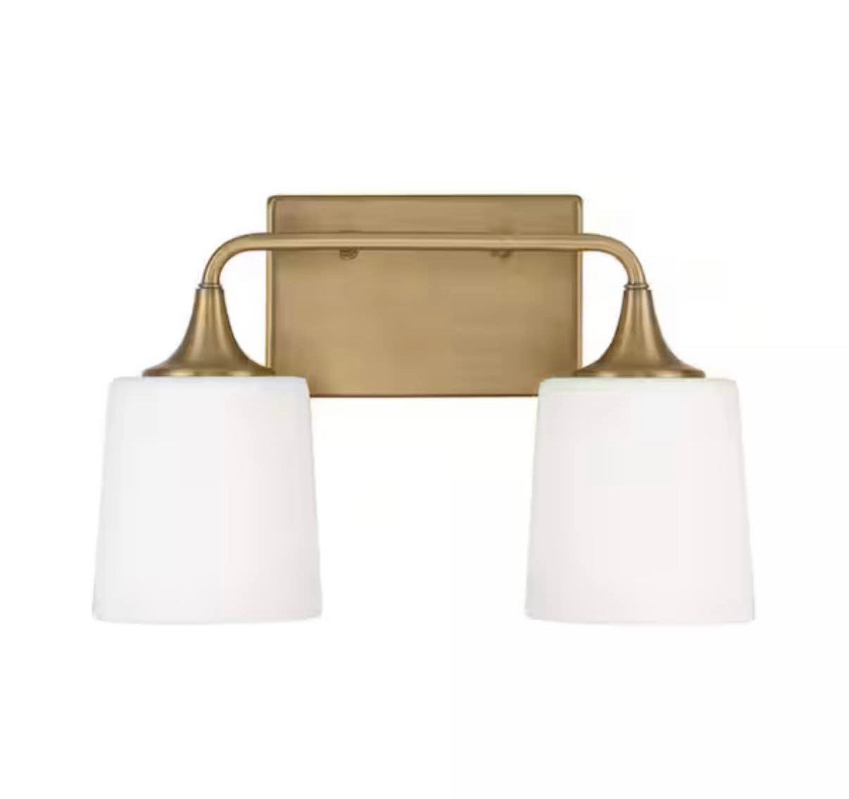 2-Light Vanity Light in Aged Brass with Soft White Glass