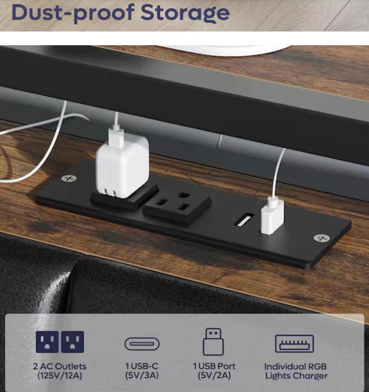 Metal Frame Full Size Platform Bed with Charge Station