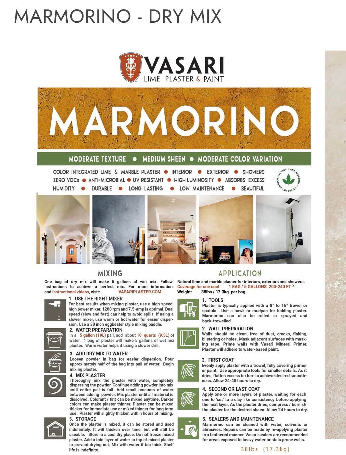 Marmorino Plaster (Fine Sand Finish)  38 Lbs