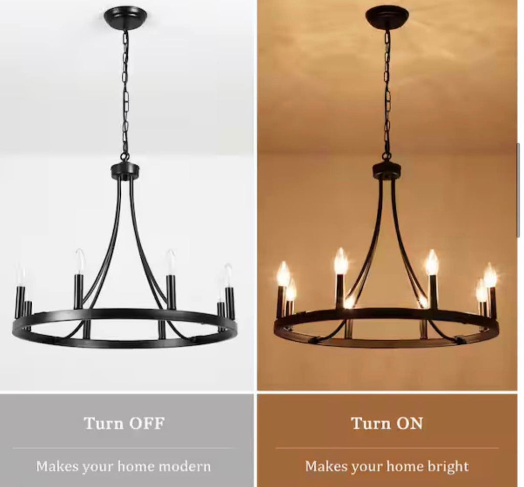8-Light Adjustable Height Wagon Wheel Chandelier