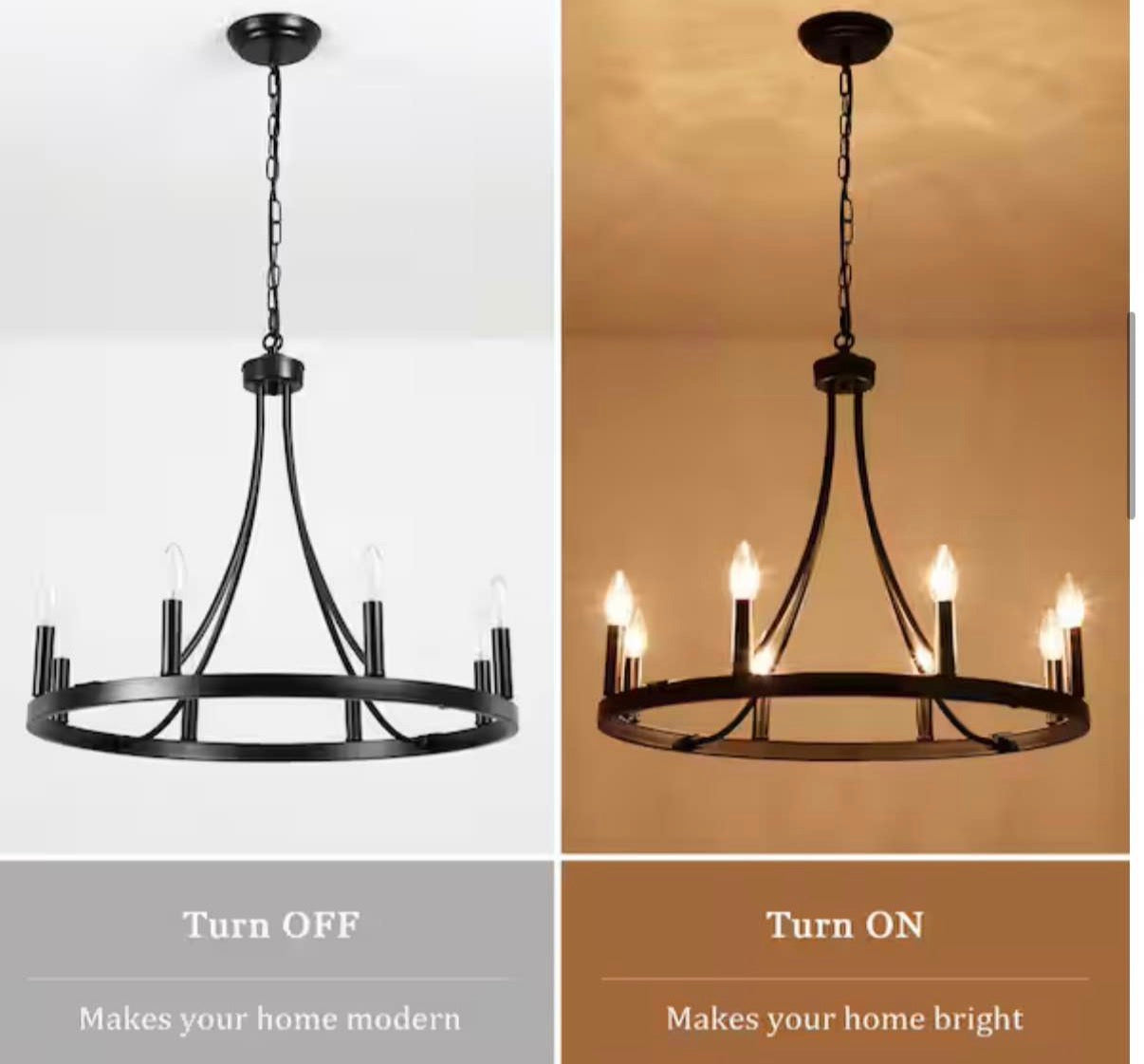 8-Light Adjustable Height Wagon Wheel Chandelier