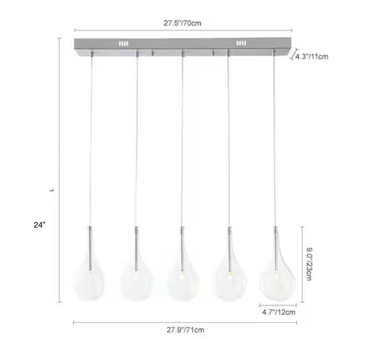 5 Light Silver Chandelier Ceiling Lighting With Clear Glass Shade