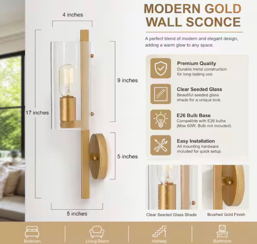17 in H. Modern Cylinder Powder Room Wall Sconce light