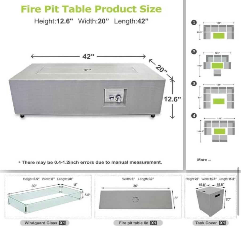 42 in. Fire Pit Table with RGB LED Lighting