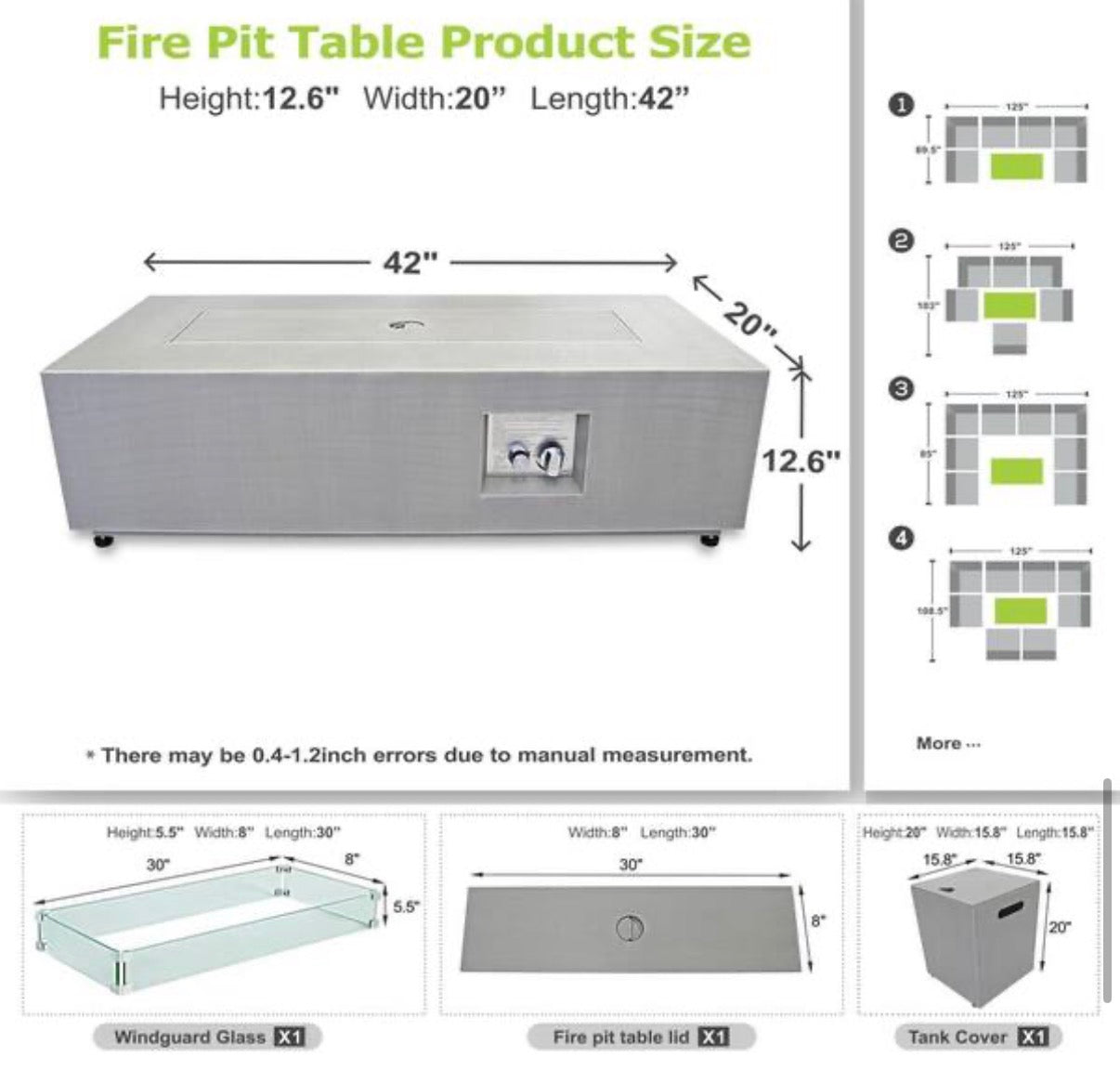42 in. Fire Pit Table with RGB LED Lighting