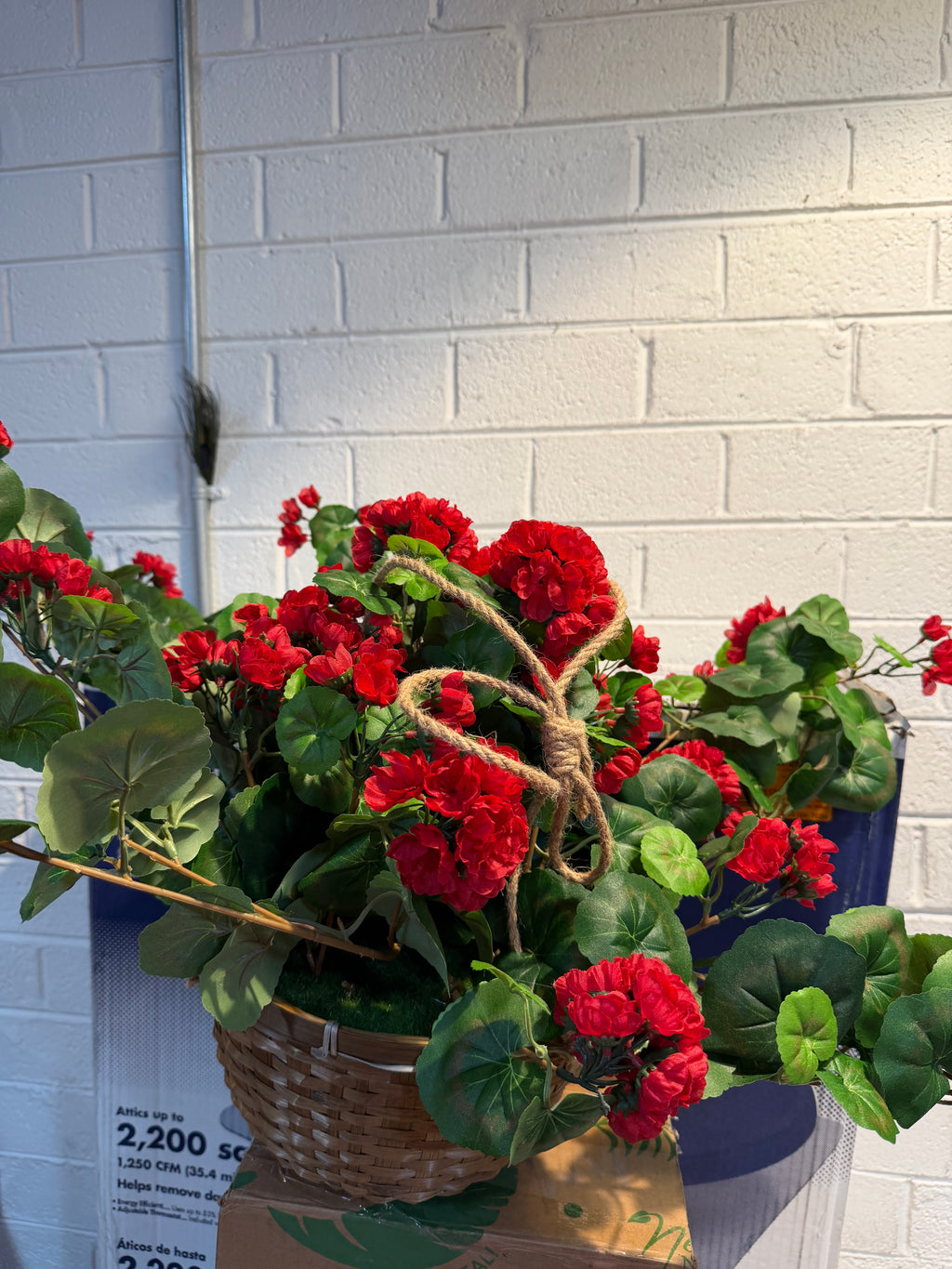 24 in. Artificial Geranium Silk Hanging Basket
