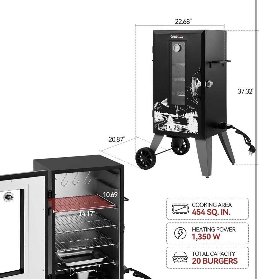 28-Inch Analog Electric Smoker With 3 Chrome-plated Smoking Racks