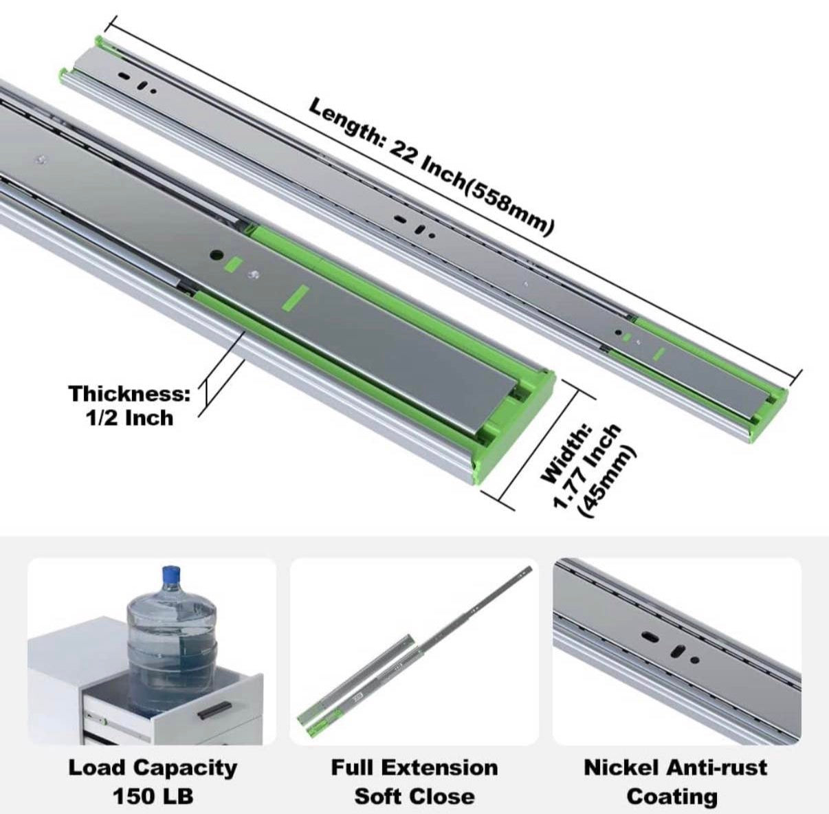 6 Pairs 22 Inch Heavy Duty Drawer Slides