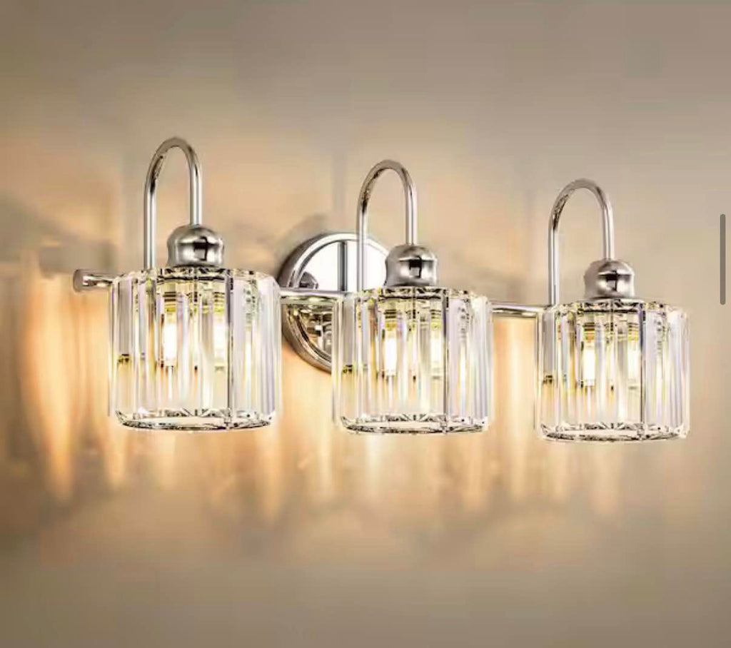 3-Light Chrome Dimmable Glam Crystal Bathroom Vanity Light