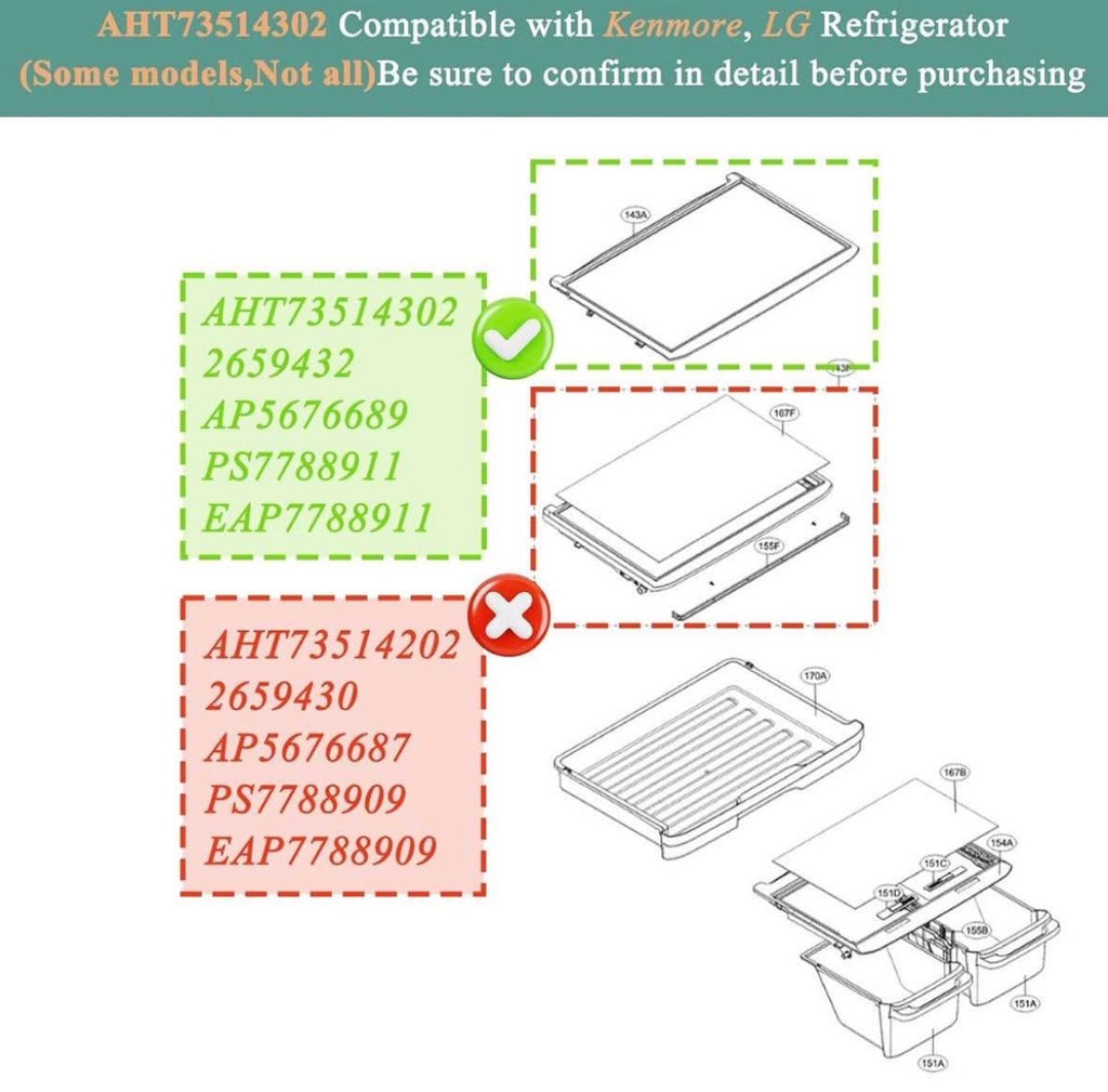 Refrigerator Glass Shelf Assembly Compatible with Kenmore