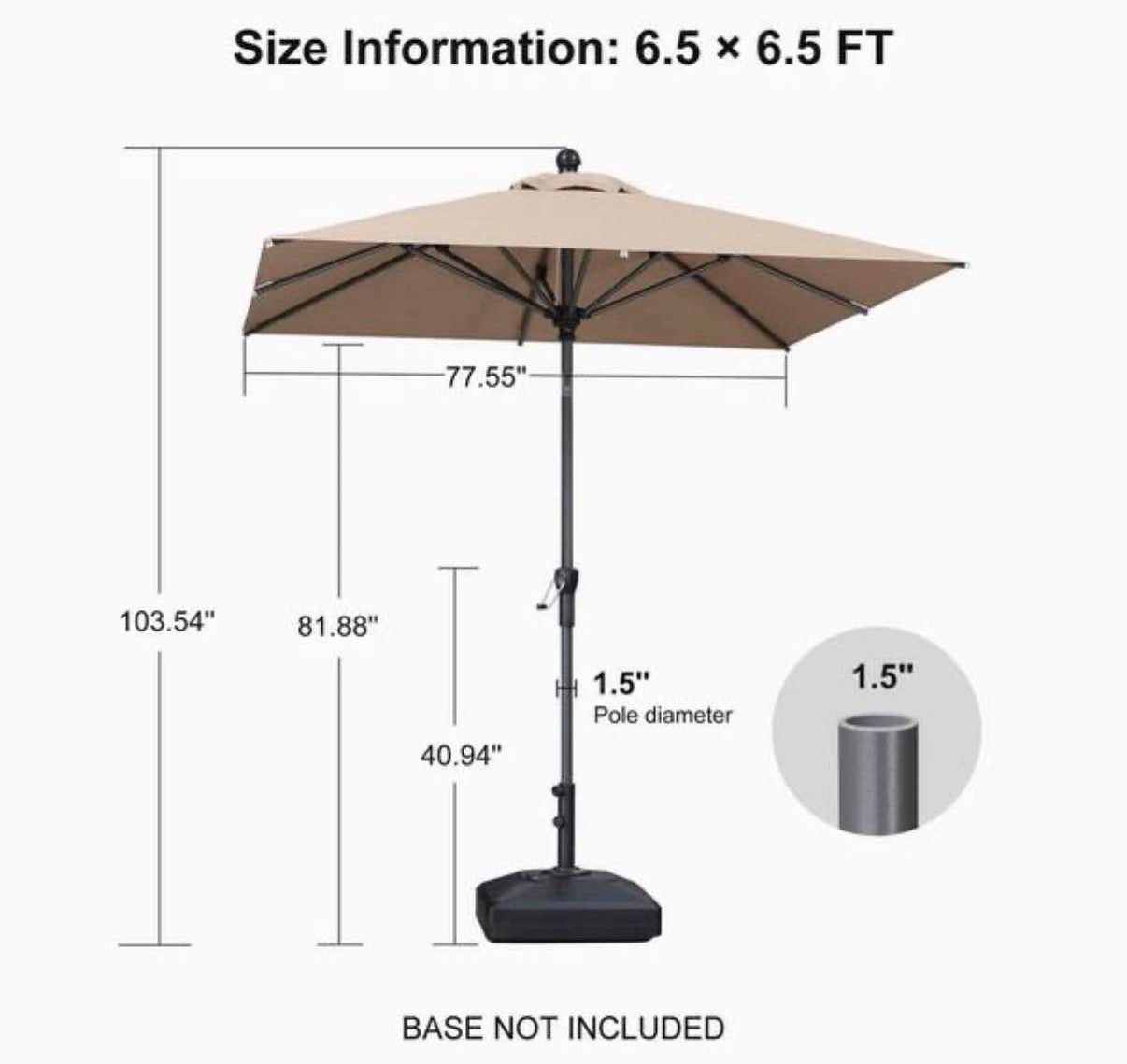 6.5 ft. Square Aluminum Crank and Tilt Outdoor Patio Market Umbrella