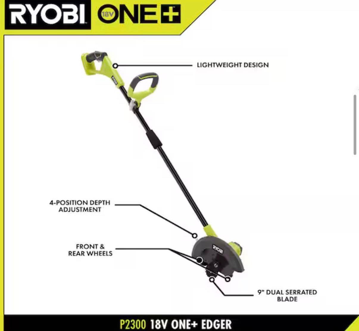 Cordless Battery Edger with 2.0 Ah Battery and Charger