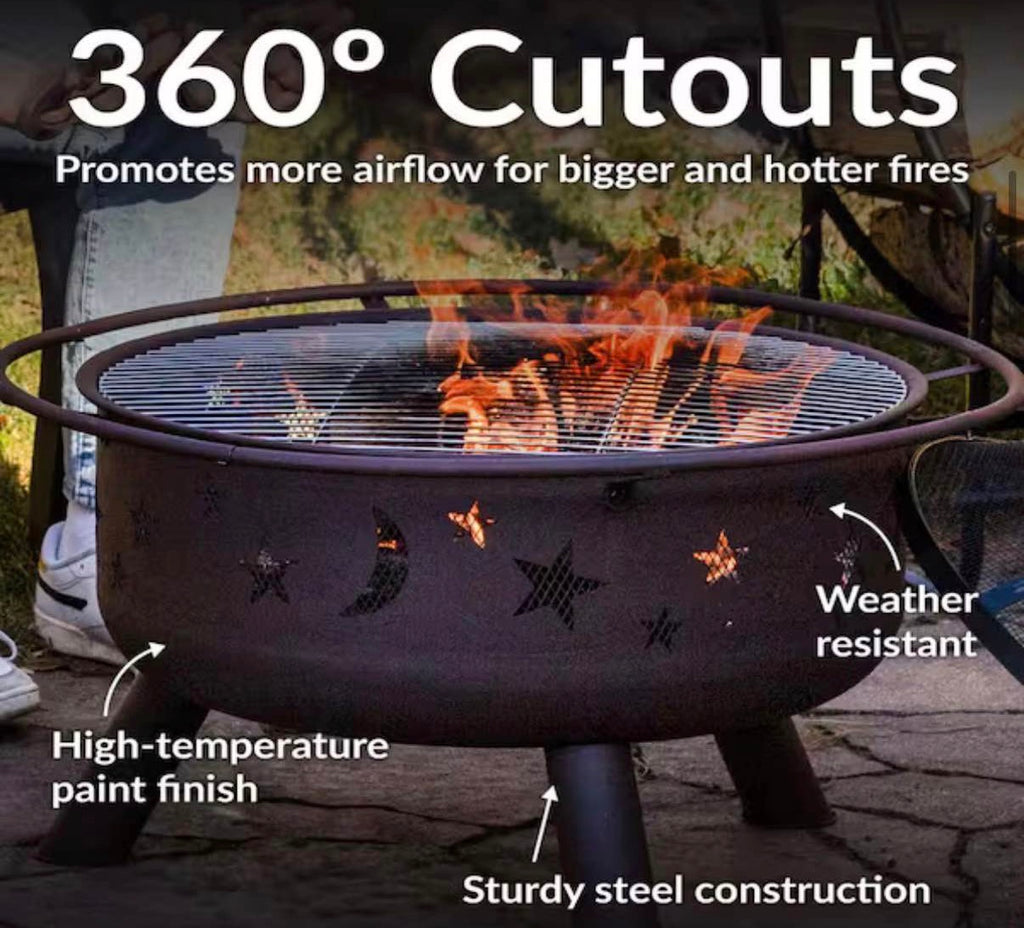 Cosmic 30 in. x 20 in Fire Pit with Cooking Grill