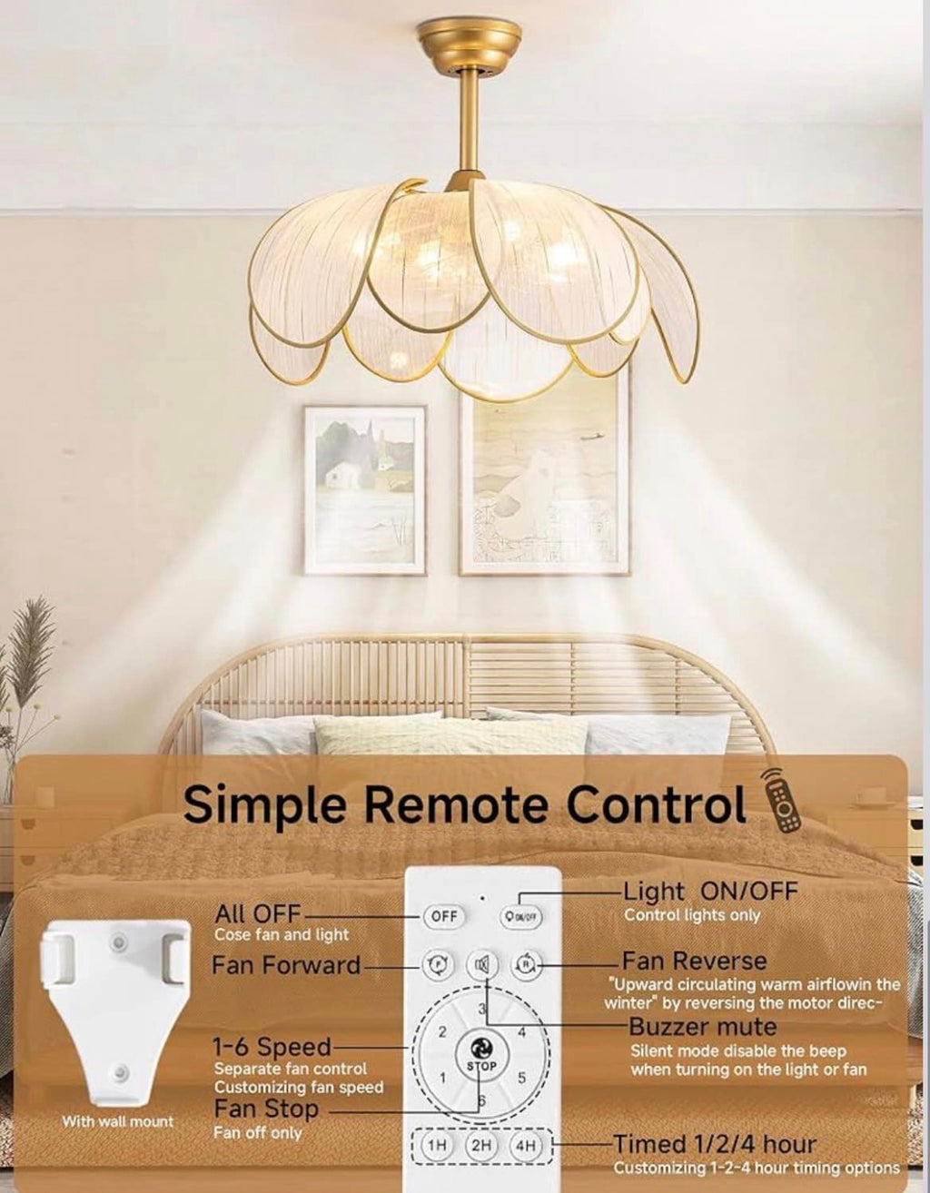 Boho Gold  26" Flower Ceiling Fan with Lights