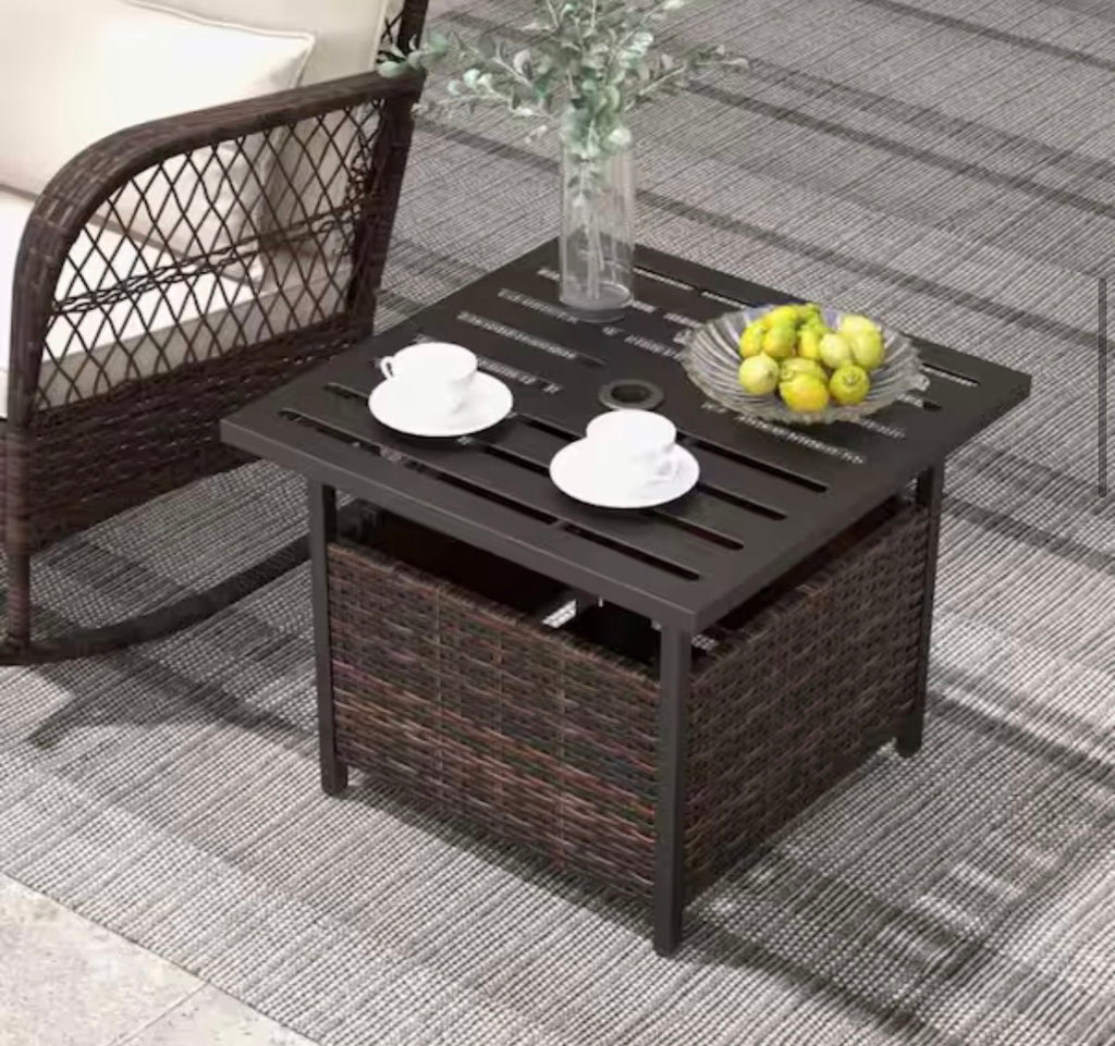 Square Outdoor Side Table with Umbrella Hole and Sand Bags