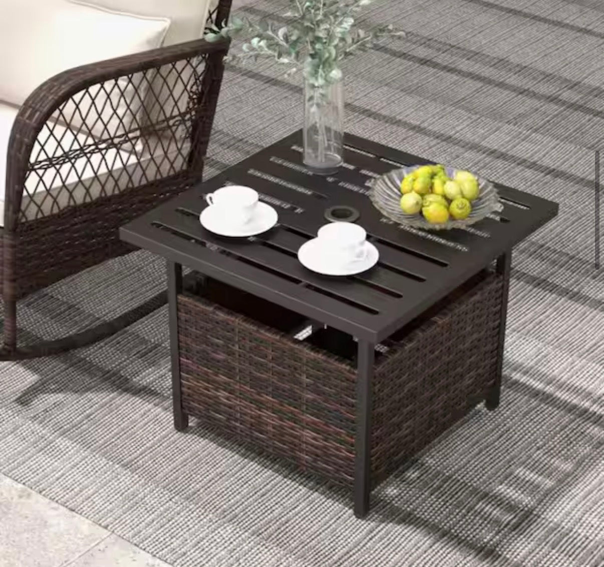 Square Outdoor Side Table with Umbrella Hole and Sand Bags