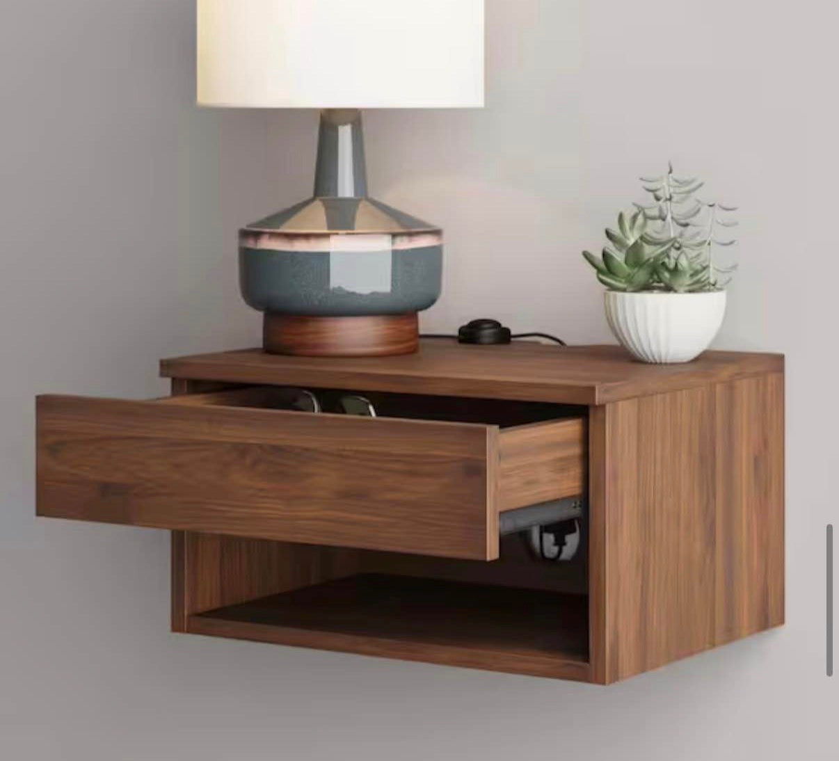 Dark Walnut Brown Rectangle Wood  Nightstand