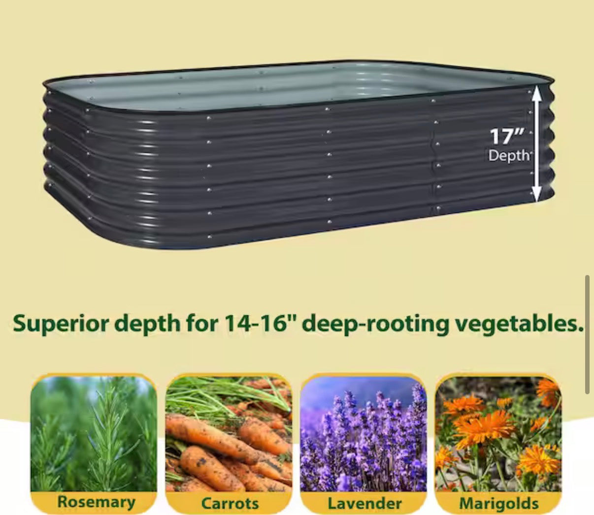 Dark Gray Galvanized Steel Raised Garden Bed