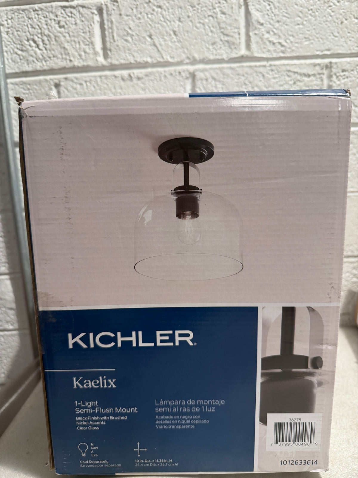 Kaelix 10 in. 1-Light Semi Flush with Clear Glass in Black