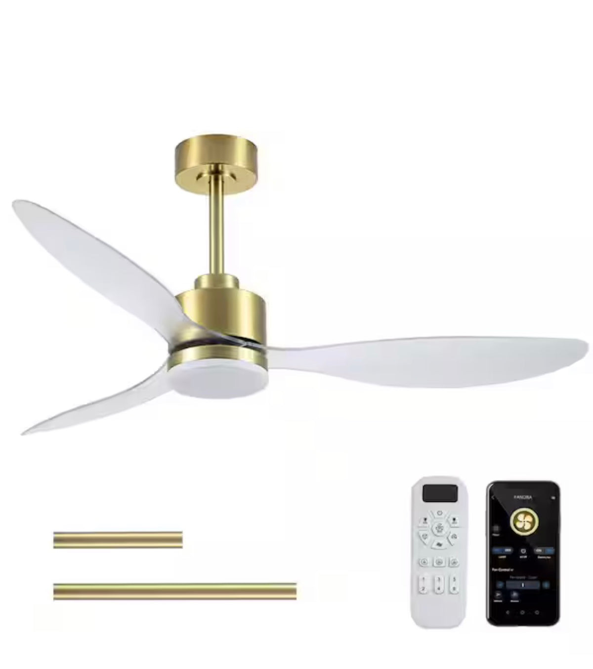 52 in. 3 Clear Blades LED Gold Ceiling Fan