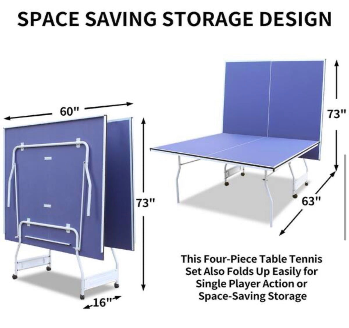 9 ft. Blue Table Tennis Table Foldable and Ping Pong Table Set